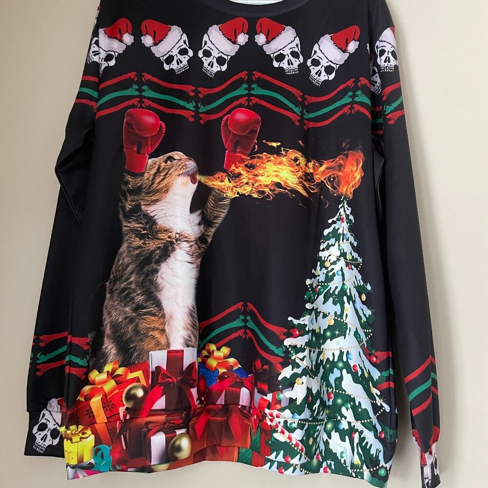 Cat Boxing Ugly Christmas Sweater